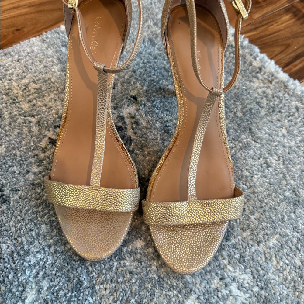 Calvin Klein Gold Sandals with Ankle Strap